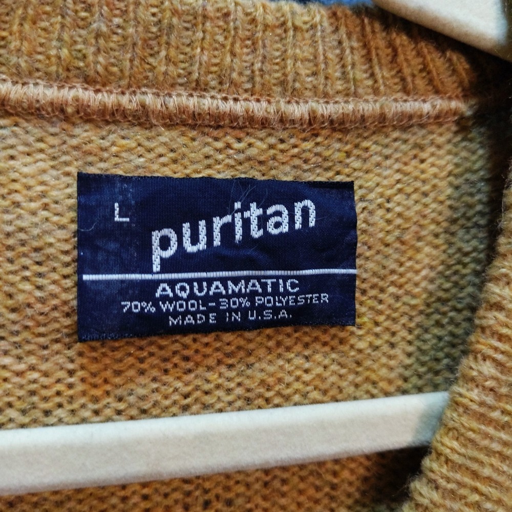 Vintage 60s 70s Puritan Aquamatic Wool Blend Sweater Vest Tan V-Neck USA Made L - Picture 2 of 8